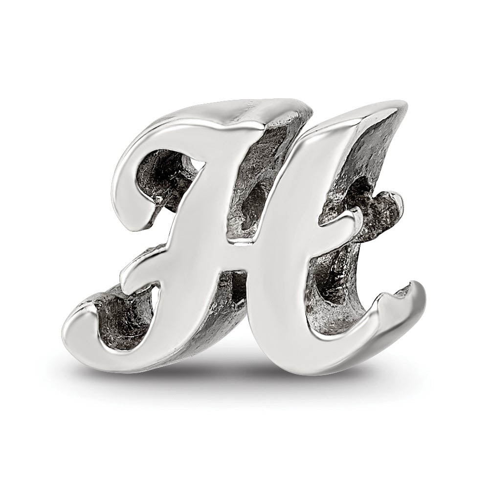 Sterling Silver Script Style, Letter H Bead Charm, Item B9692 by The Black Bow Jewelry Co.