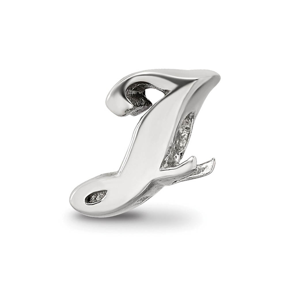 Sterling Silver Script Style, Letter J Bead Charm, Item B9694 by The Black Bow Jewelry Co.