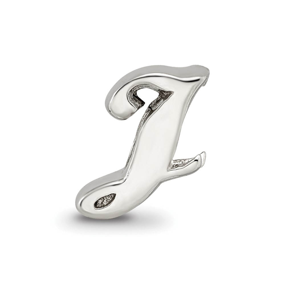 Alternate view of the Sterling Silver Script Style, Letter J Bead Charm by The Black Bow Jewelry Co.