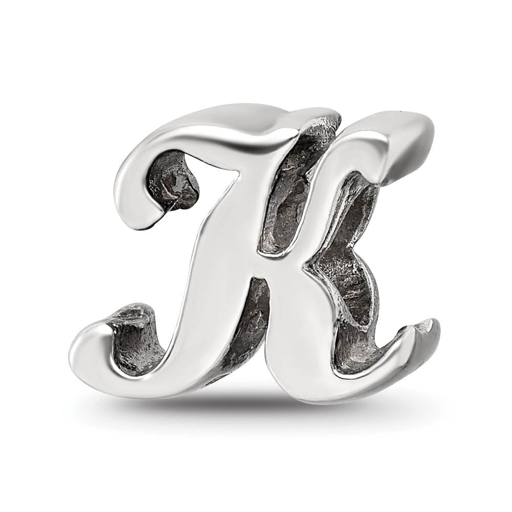 Sterling Silver Script Style, Letter K Bead Charm, Item B9695 by The Black Bow Jewelry Co.
