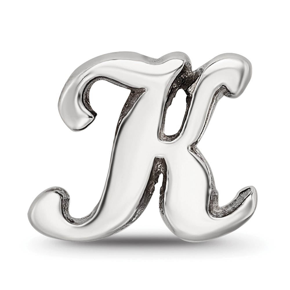 Alternate view of the Sterling Silver Script Style, Letter K Bead Charm by The Black Bow Jewelry Co.