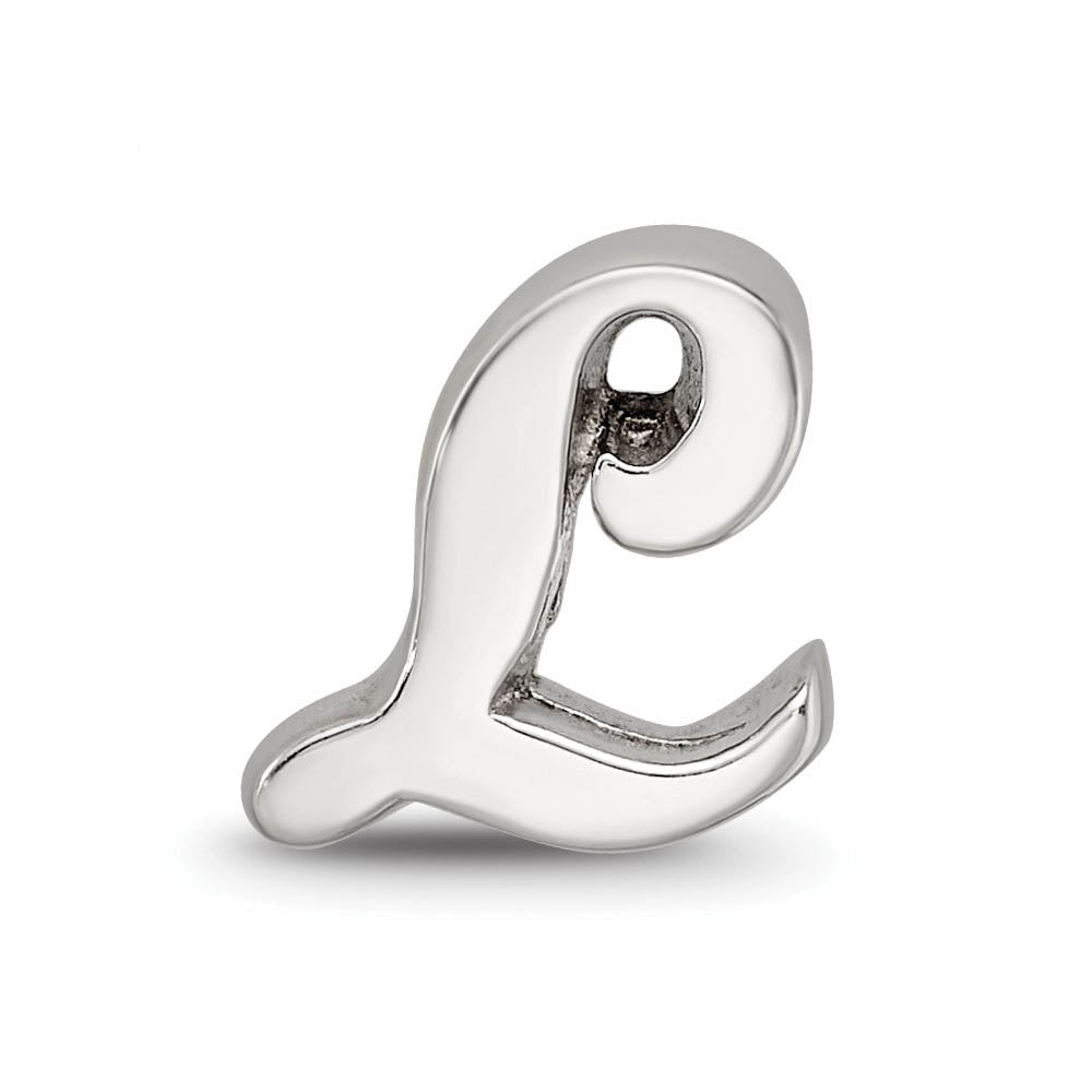 Alternate view of the Sterling Silver Script Style, Letter L Bead Charm by The Black Bow Jewelry Co.