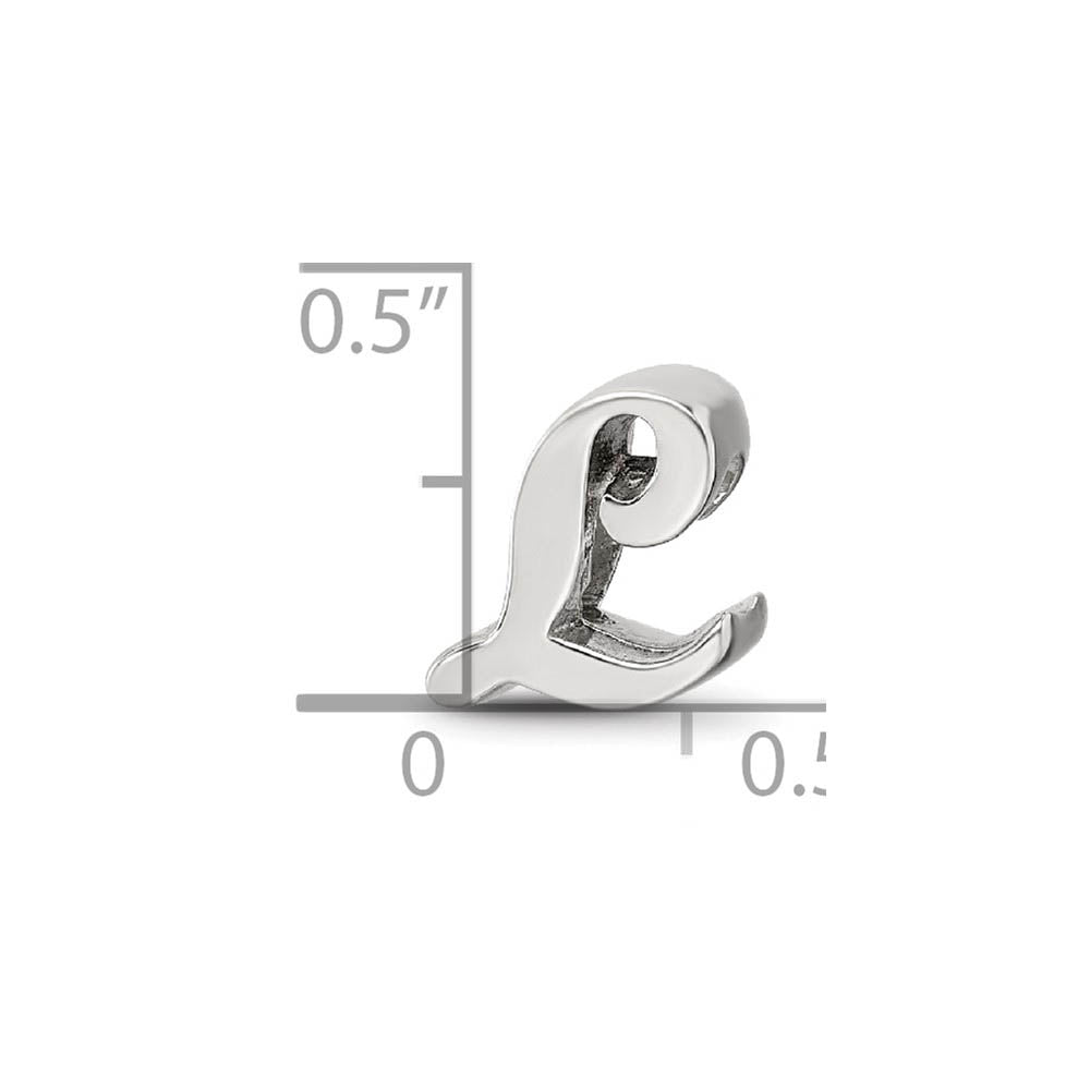 Alternate view of the Sterling Silver Script Style, Letter L Bead Charm by The Black Bow Jewelry Co.