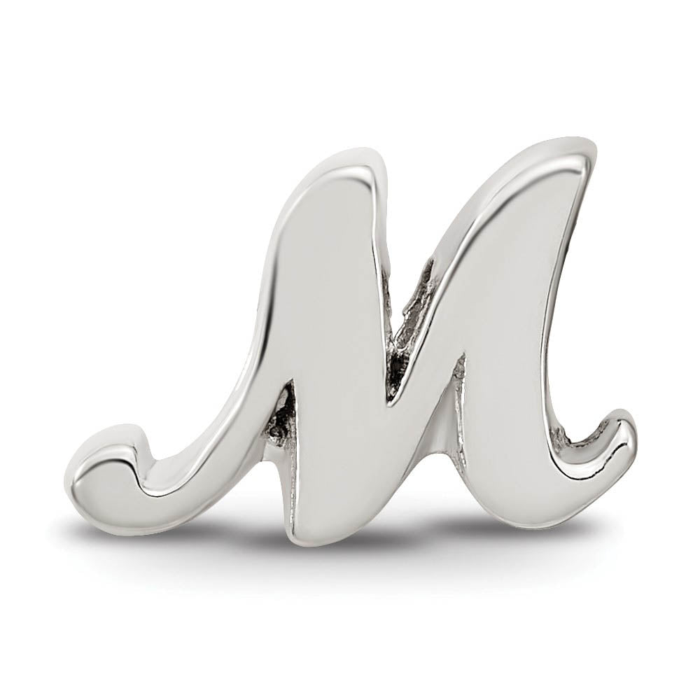 Alternate view of the Sterling Silver Script Style, Letter M Bead Charm by The Black Bow Jewelry Co.