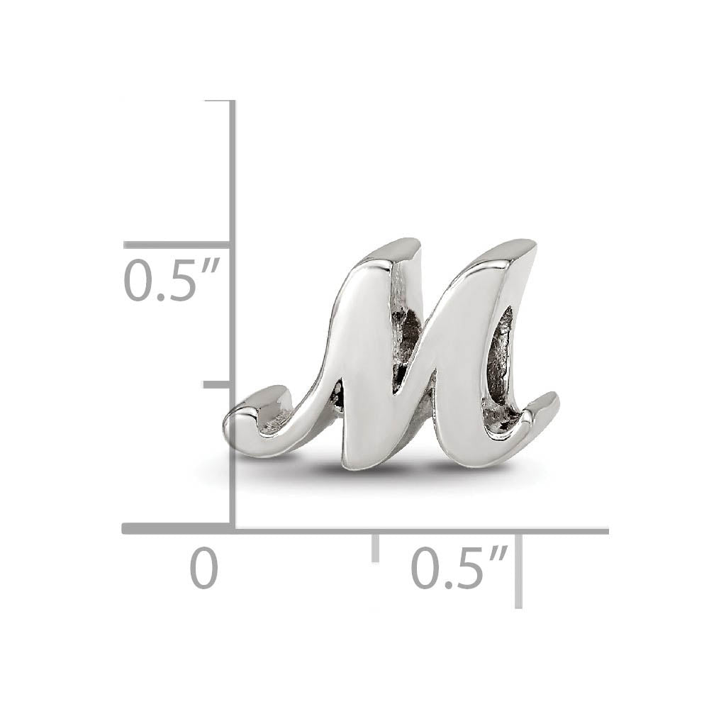 Alternate view of the Sterling Silver Script Style, Letter M Bead Charm by The Black Bow Jewelry Co.