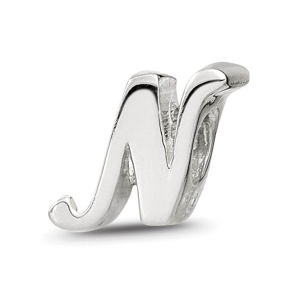 Sterling Silver Script Style, Letter N Bead Charm, Item B9698 by The Black Bow Jewelry Co.