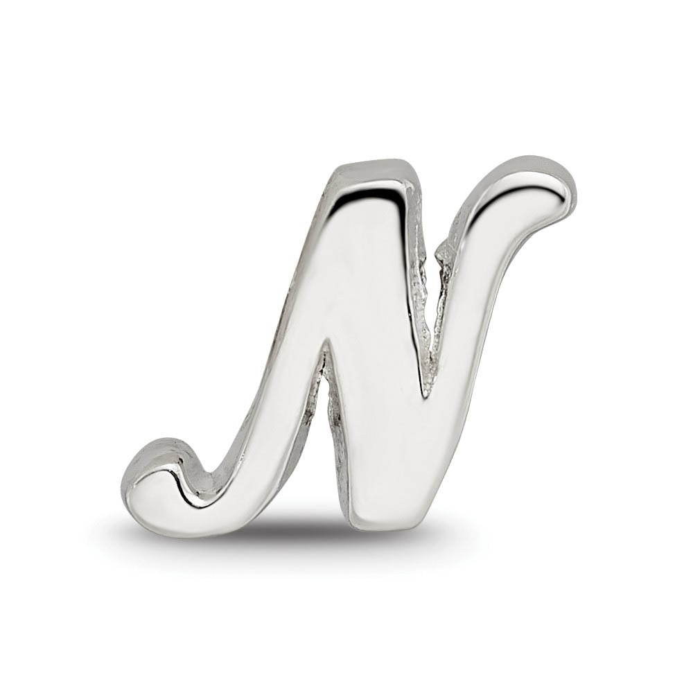 Alternate view of the Sterling Silver Script Style, Letter N Bead Charm by The Black Bow Jewelry Co.