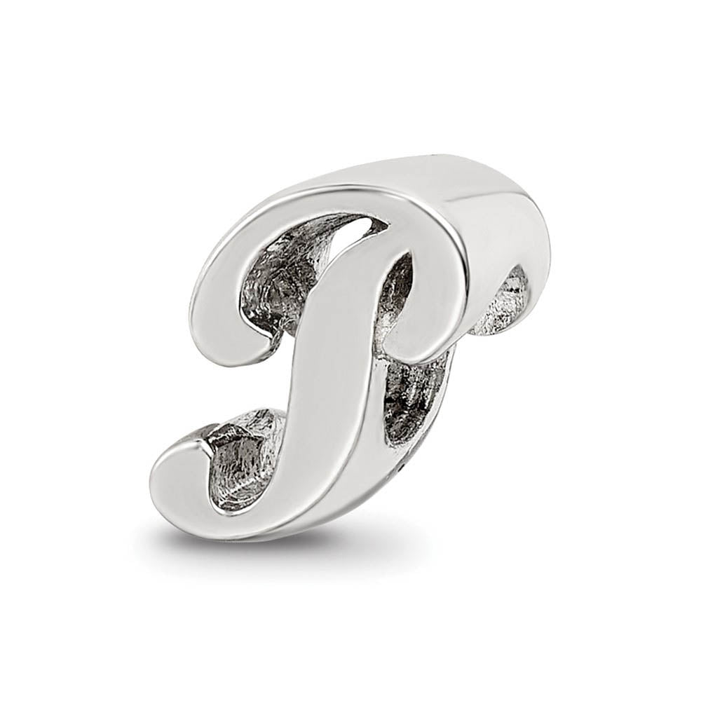 Sterling Silver Script Style, Letter P Bead Charm, Item B9700 by The Black Bow Jewelry Co.