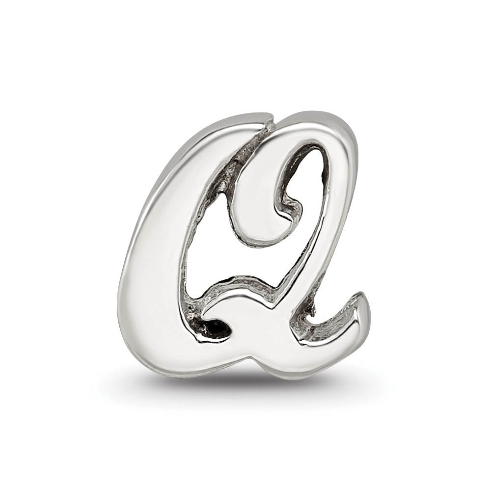 Alternate view of the Sterling Silver Script Style, Letter Q Bead Charm by The Black Bow Jewelry Co.