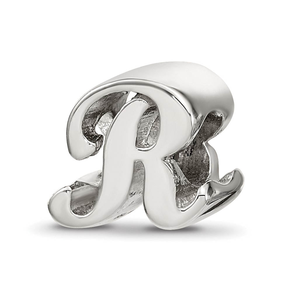 Sterling Silver Script Style, Letter R Bead Charm, Item B9702 by The Black Bow Jewelry Co.