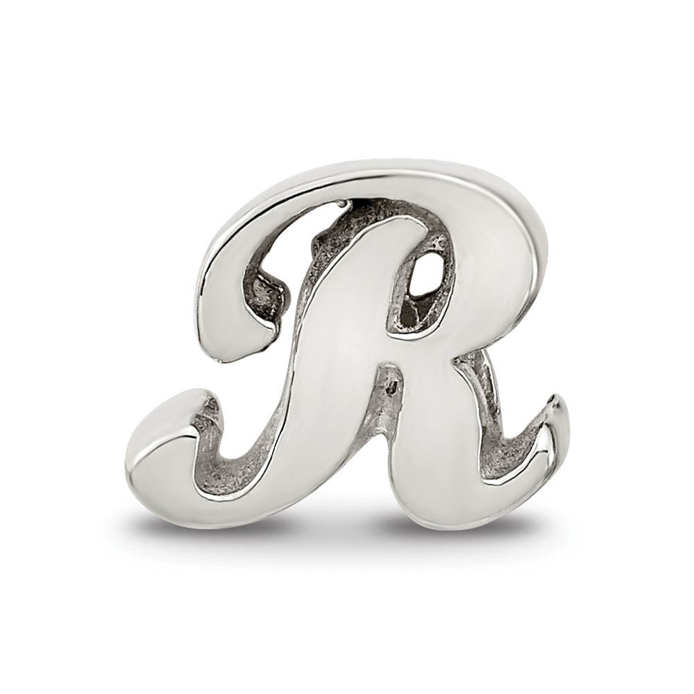 Alternate view of the Sterling Silver Script Style, Letter R Bead Charm by The Black Bow Jewelry Co.