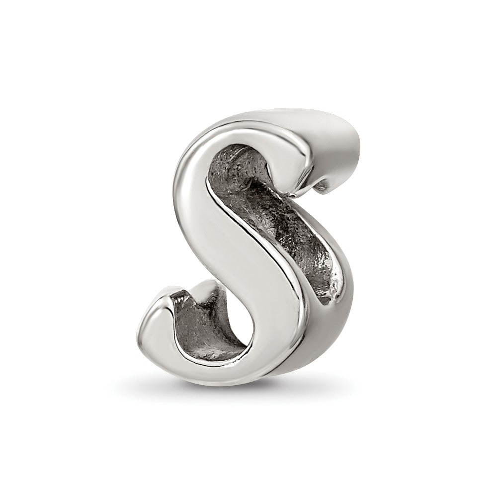 Sterling Silver Script Style, Letter S Bead Charm, Item B9703 by The Black Bow Jewelry Co.
