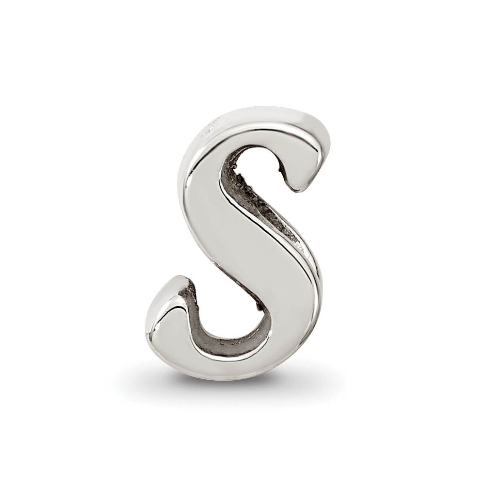 Alternate view of the Sterling Silver Script Style, Letter S Bead Charm by The Black Bow Jewelry Co.