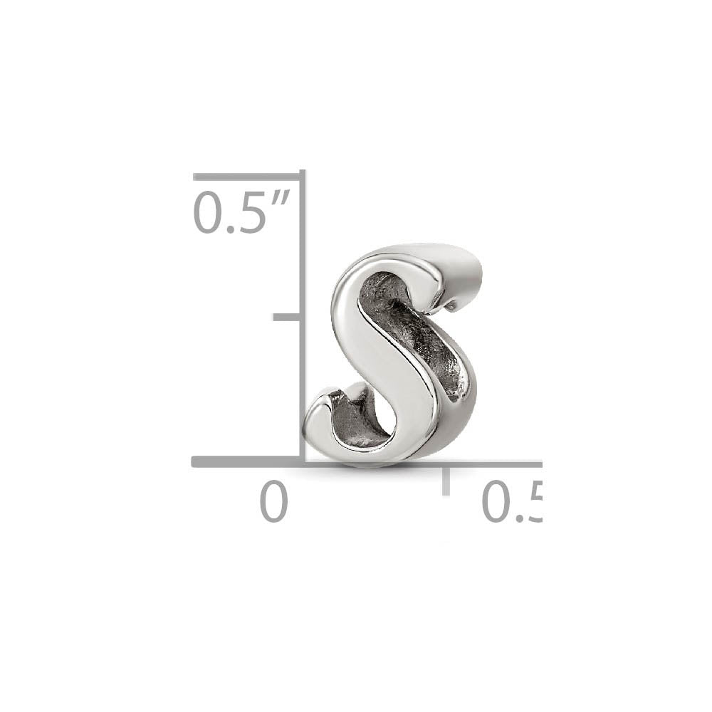 Alternate view of the Sterling Silver Script Style, Letter S Bead Charm by The Black Bow Jewelry Co.