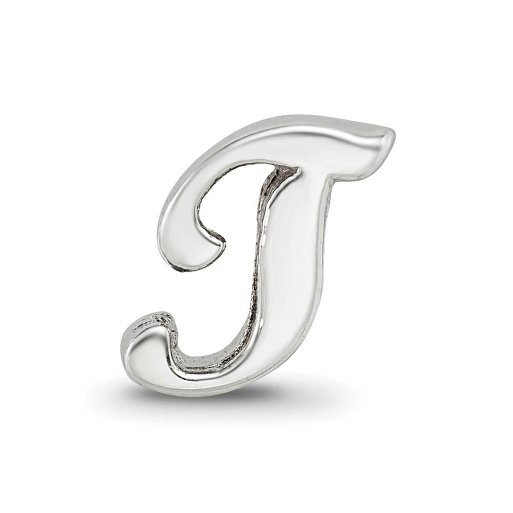 Alternate view of the Sterling Silver Script Style, Letter T Bead Charm by The Black Bow Jewelry Co.