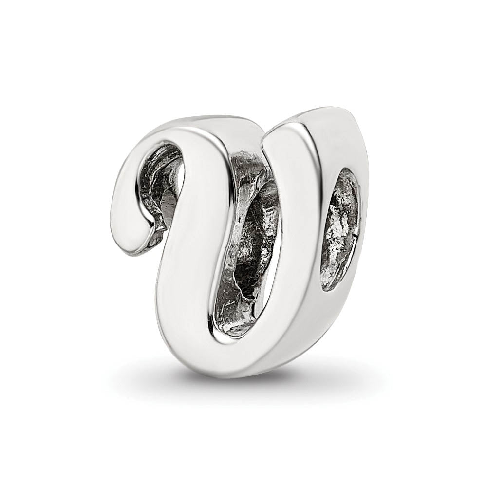 Sterling Silver Script Style, Letter V Bead Charm, Item B9706 by The Black Bow Jewelry Co.