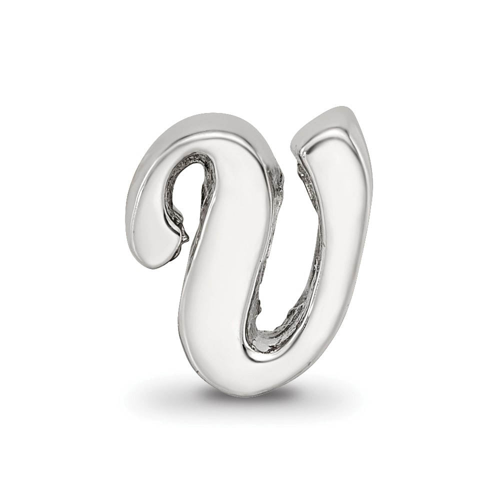 Alternate view of the Sterling Silver Script Style, Letter V Bead Charm by The Black Bow Jewelry Co.