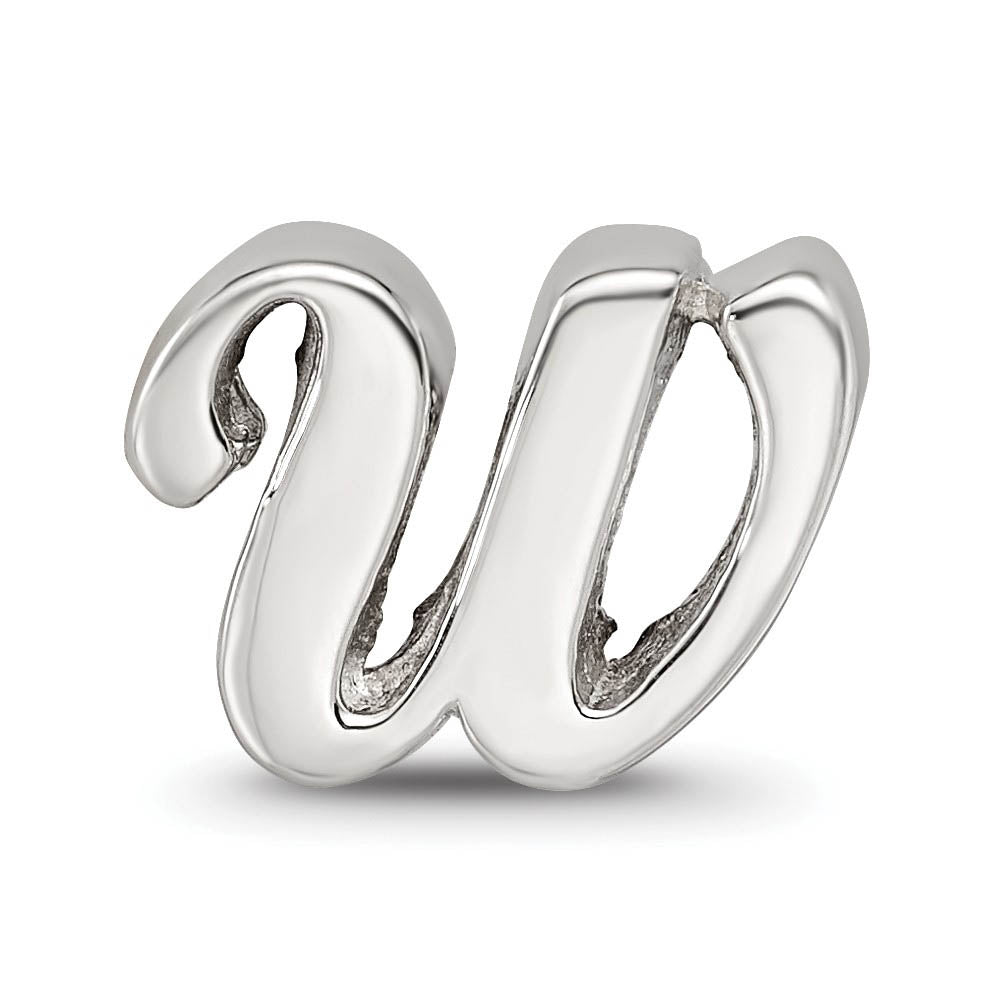 Alternate view of the Sterling Silver Script Style, Letter W Bead Charm by The Black Bow Jewelry Co.