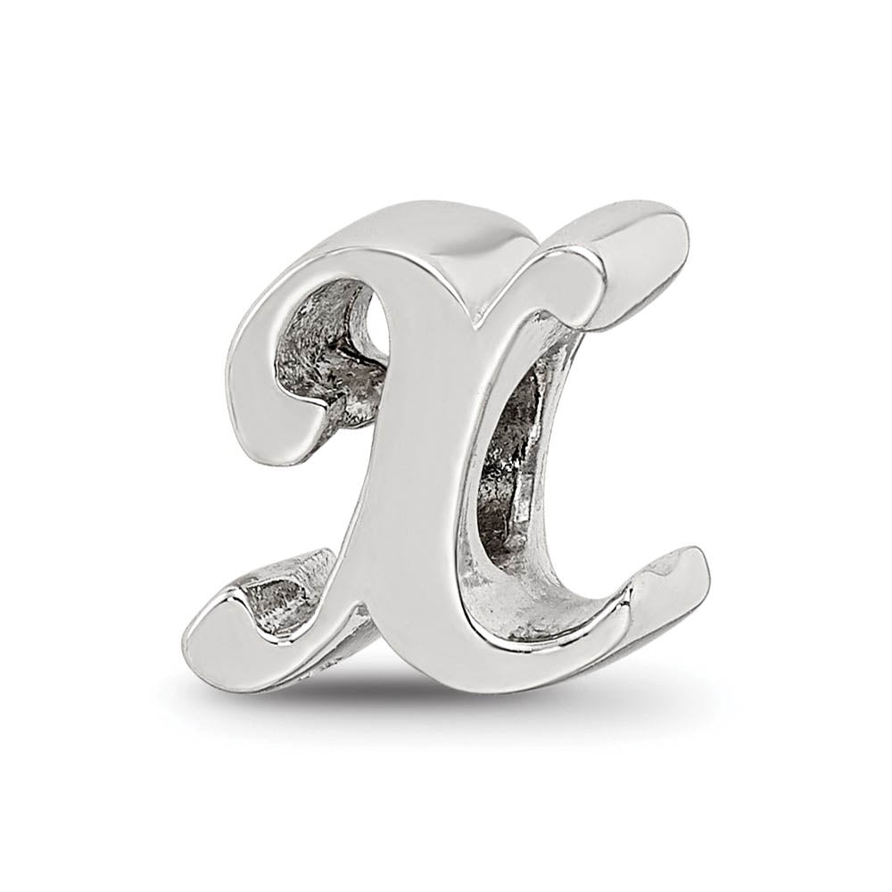 Sterling Silver Script Style, Letter X Bead Charm, Item B9708 by The Black Bow Jewelry Co.