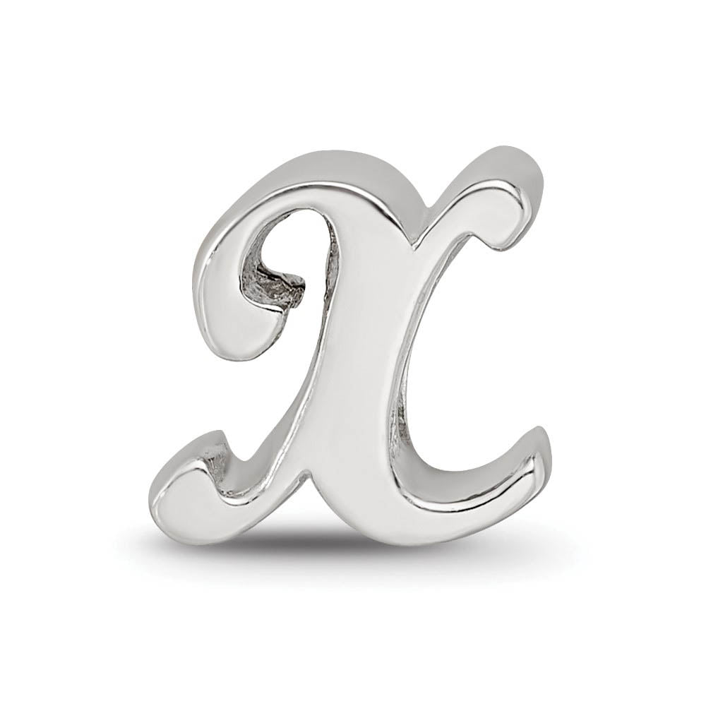 Alternate view of the Sterling Silver Script Style, Letter X Bead Charm by The Black Bow Jewelry Co.