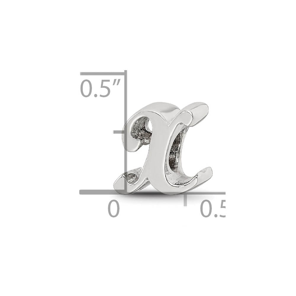 Alternate view of the Sterling Silver Script Style, Letter X Bead Charm by The Black Bow Jewelry Co.