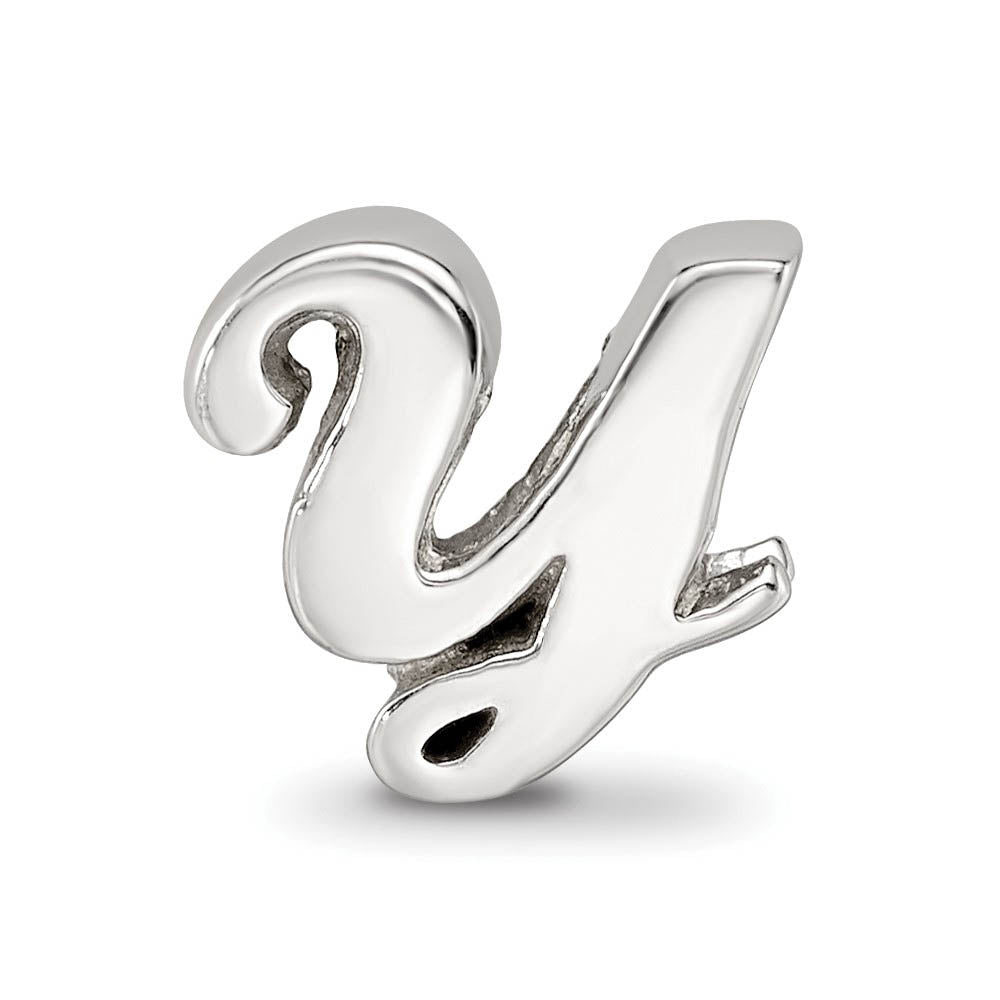 Alternate view of the Sterling Silver Script Style, Letter Y Bead Charm by The Black Bow Jewelry Co.