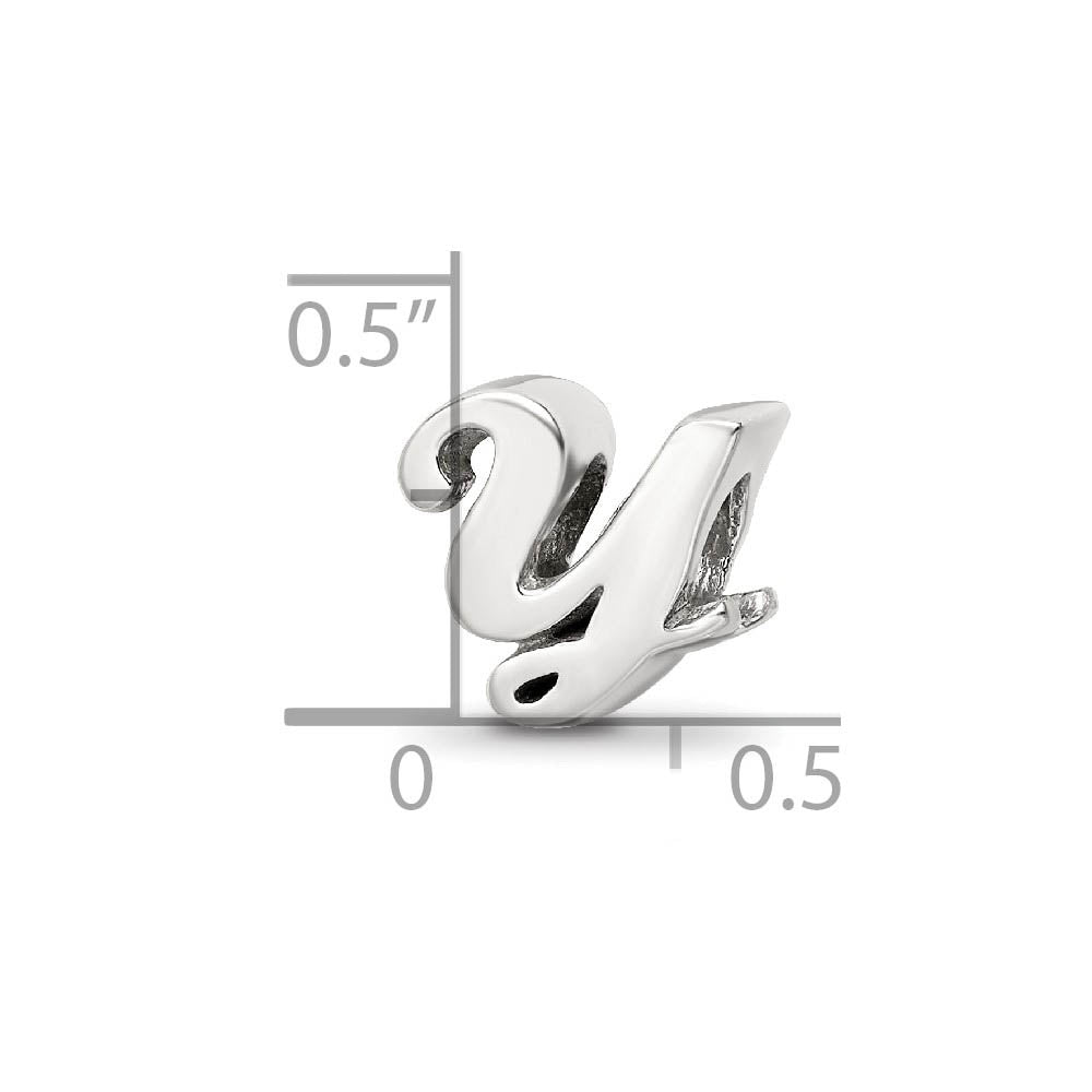 Alternate view of the Sterling Silver Script Style, Letter Y Bead Charm by The Black Bow Jewelry Co.