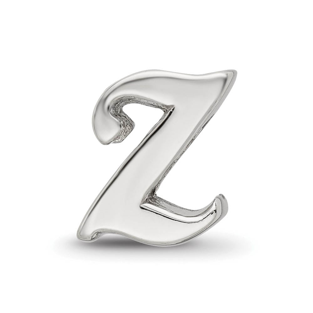 Alternate view of the Sterling Silver Script Style, Letter Z Bead Charm by The Black Bow Jewelry Co.