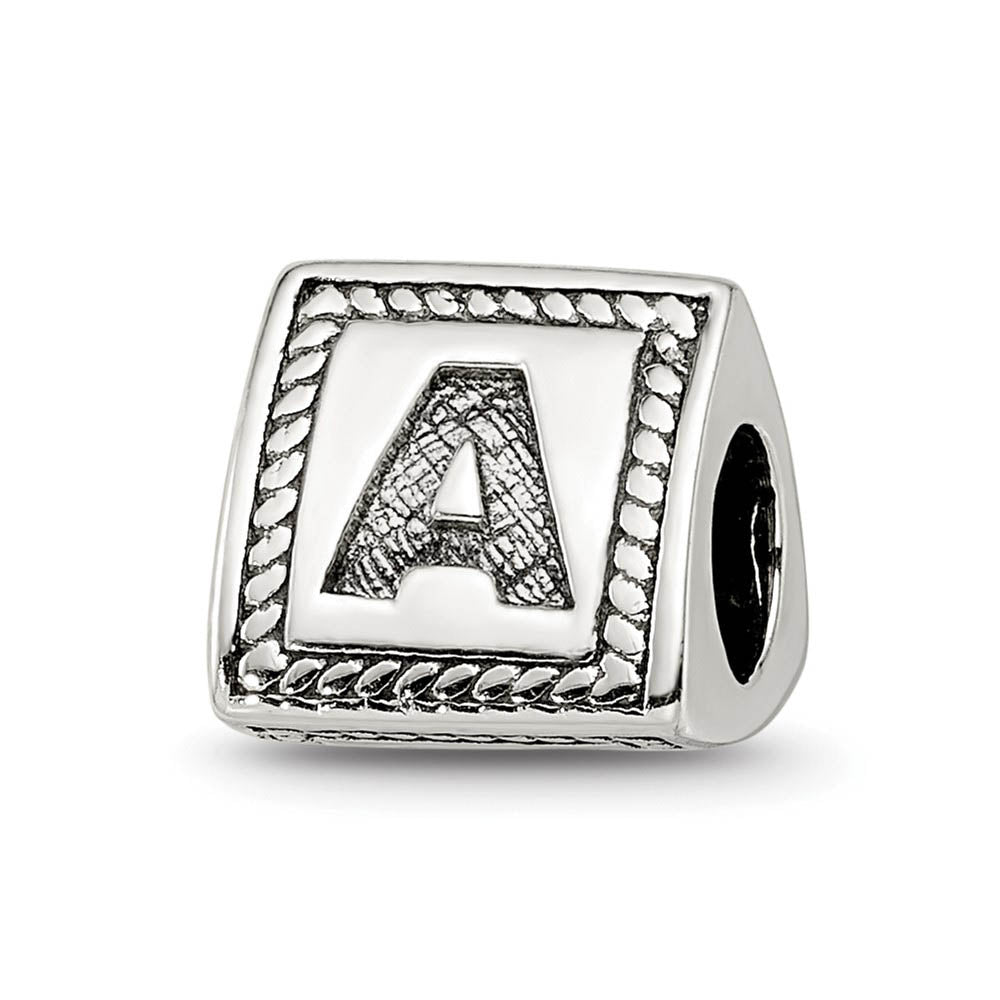 Triangle Block, Letter A Sterling Silver Bead Charm, Item B9711 by The Black Bow Jewelry Co.