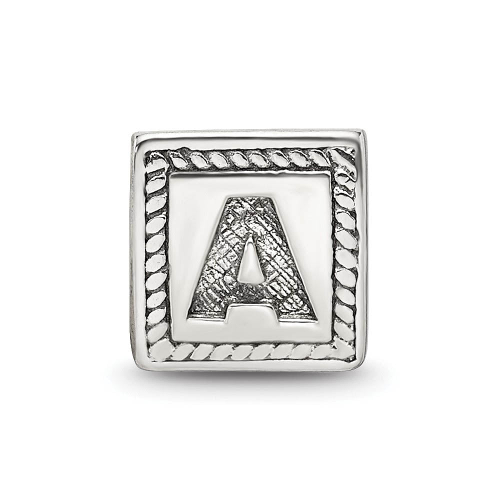 Alternate view of the Triangle Block, Letter A Sterling Silver Bead Charm by The Black Bow Jewelry Co.
