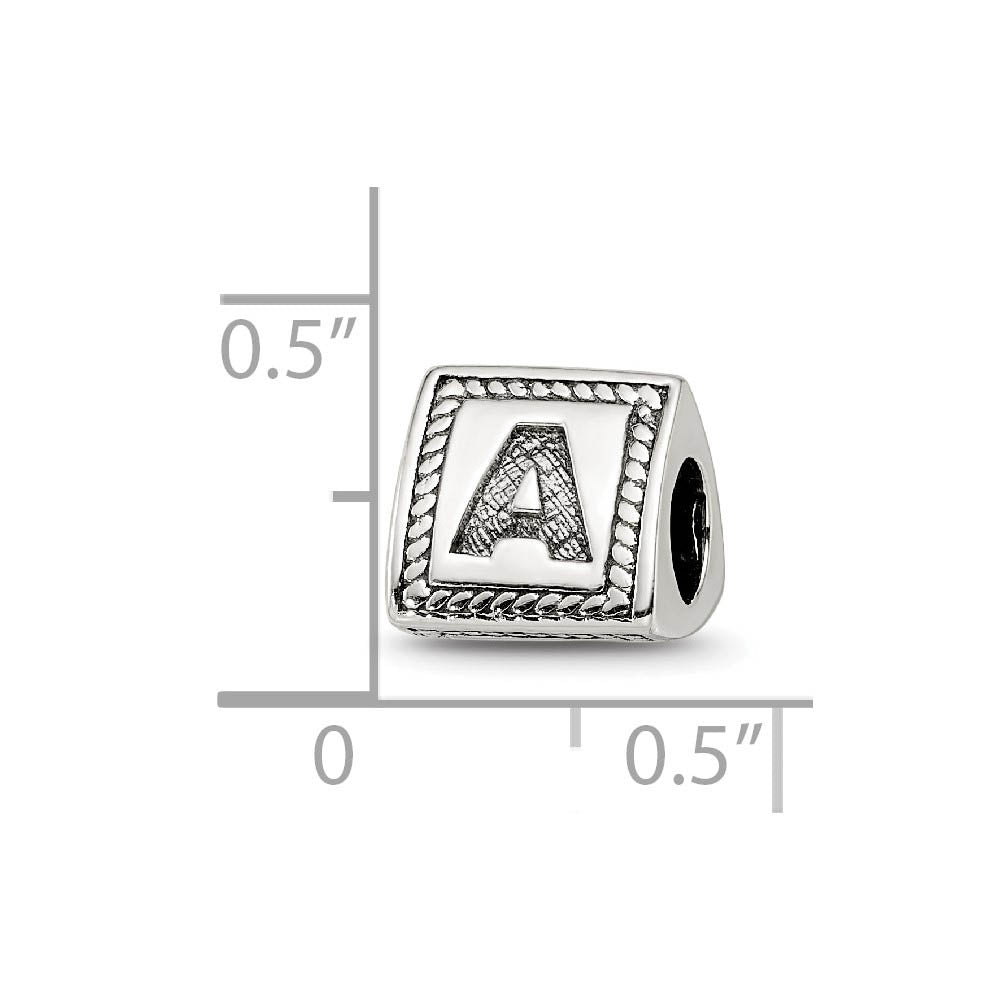 Alternate view of the Triangle Block, Letter A Sterling Silver Bead Charm by The Black Bow Jewelry Co.
