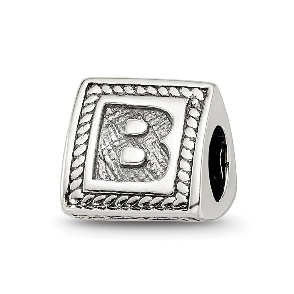Triangle Block, Letter B Sterling Silver Bead Charm, Item B9712 by The Black Bow Jewelry Co.