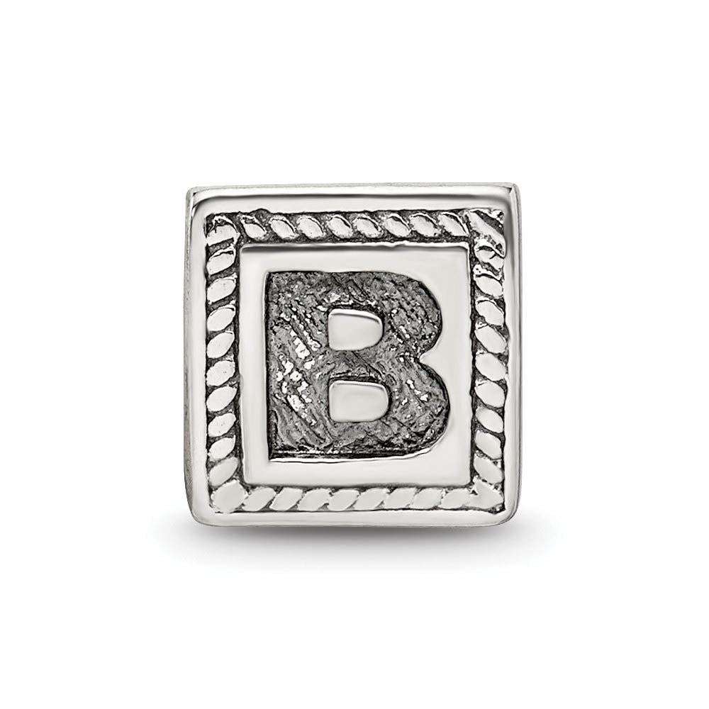 Alternate view of the Triangle Block, Letter B Sterling Silver Bead Charm by The Black Bow Jewelry Co.