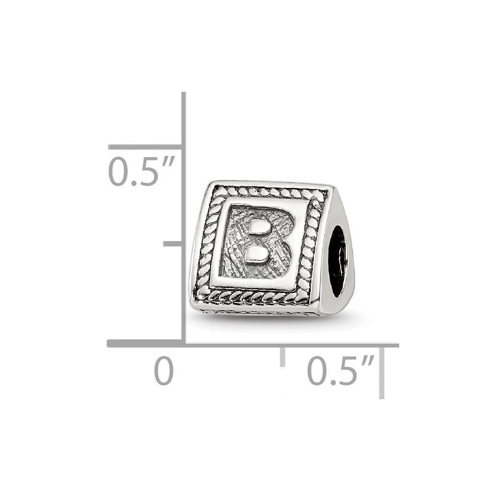 Alternate view of the Triangle Block, Letter B Sterling Silver Bead Charm by The Black Bow Jewelry Co.