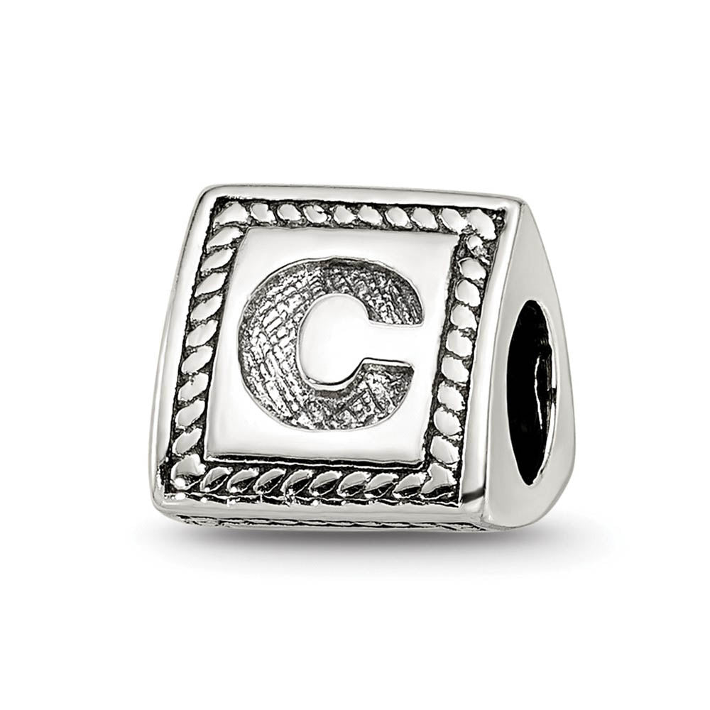Triangle Block, Letter C Sterling Silver Bead Charm, Item B9713 by The Black Bow Jewelry Co.