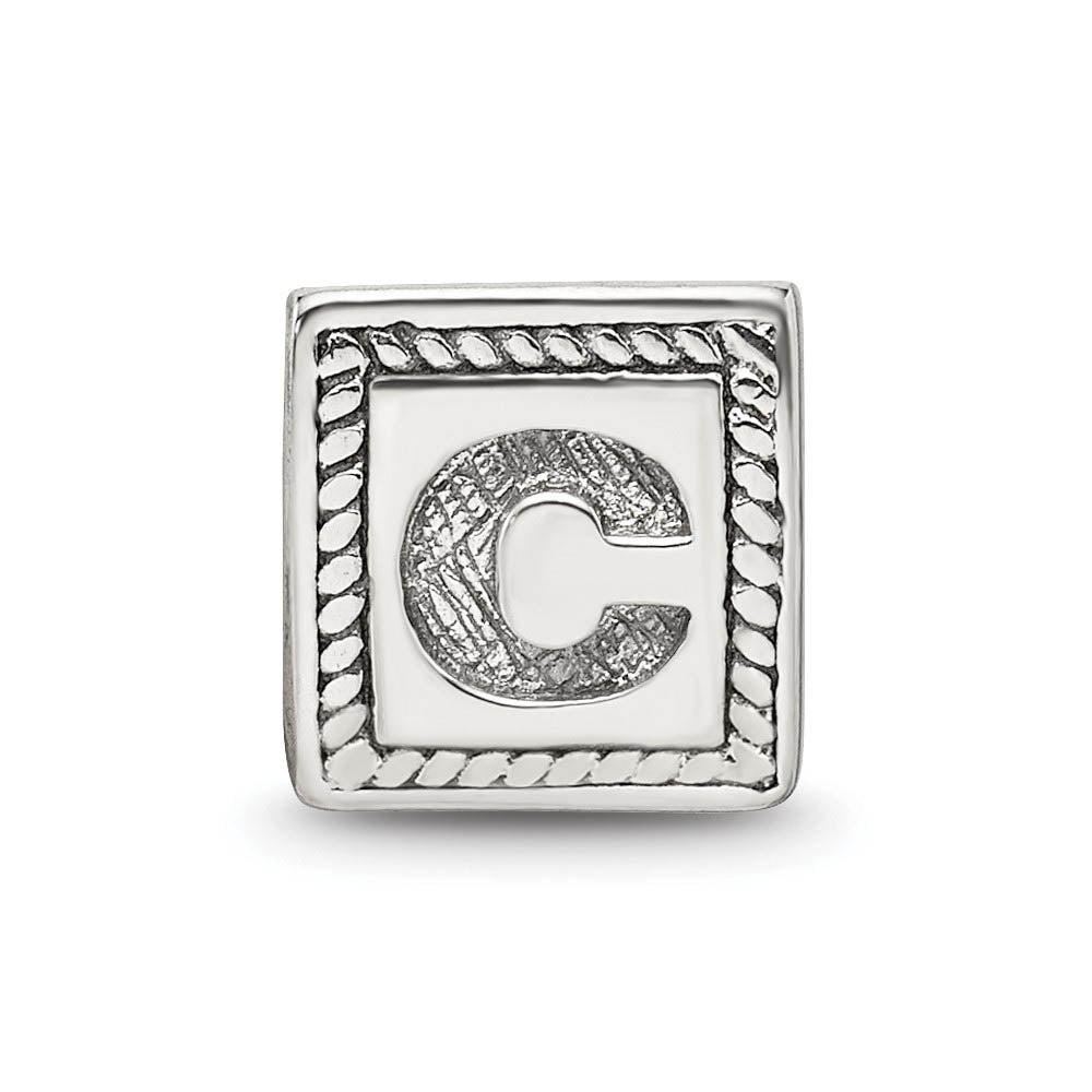 Alternate view of the Triangle Block, Letter C Sterling Silver Bead Charm by The Black Bow Jewelry Co.