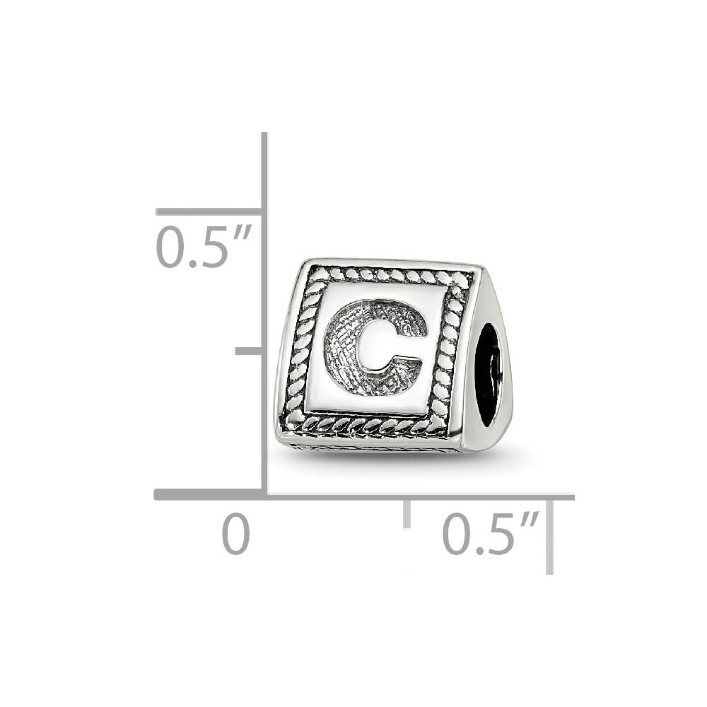 Alternate view of the Triangle Block, Letter C Sterling Silver Bead Charm by The Black Bow Jewelry Co.