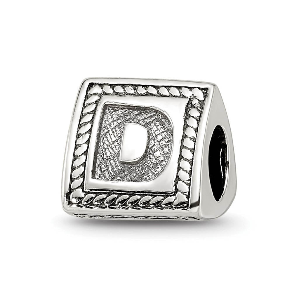 Triangle Block, Letter D Sterling Silver Bead Charm, Item B9714 by The Black Bow Jewelry Co.
