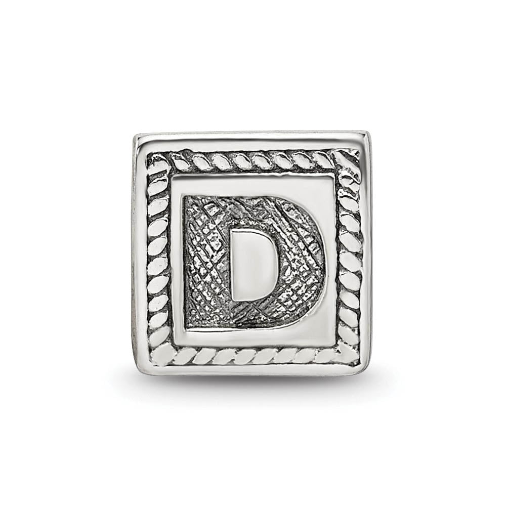 Alternate view of the Triangle Block, Letter D Sterling Silver Bead Charm by The Black Bow Jewelry Co.