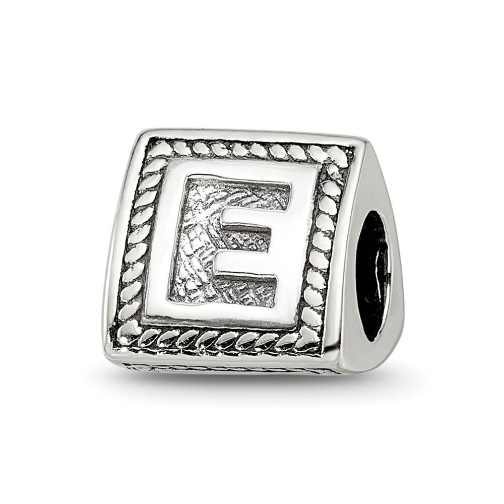 Triangle Block, Letter E Sterling Silver Bead Charm, Item B9715 by The Black Bow Jewelry Co.