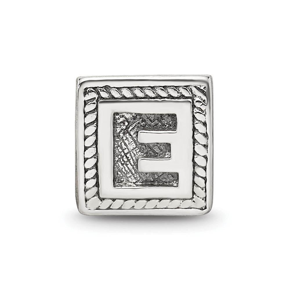 Alternate view of the Triangle Block, Letter E Sterling Silver Bead Charm by The Black Bow Jewelry Co.