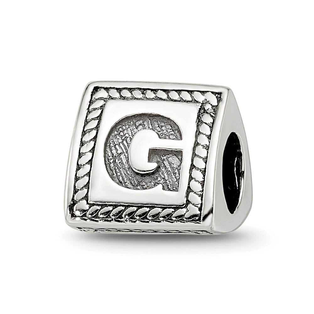 Triangle Block, Letter G Sterling Silver Bead Charm, Item B9717 by The Black Bow Jewelry Co.