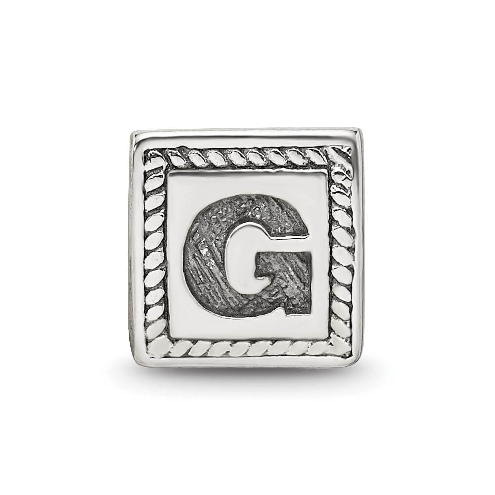 Alternate view of the Triangle Block, Letter G Sterling Silver Bead Charm by The Black Bow Jewelry Co.