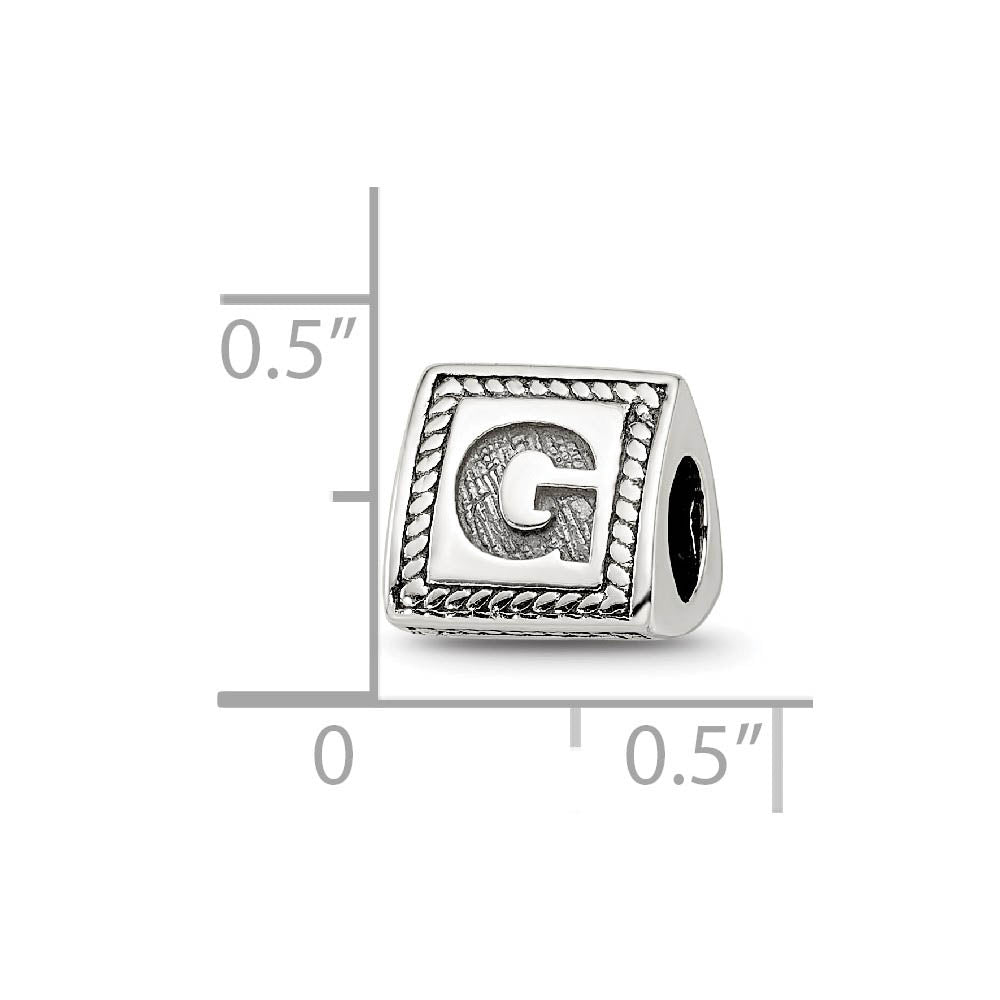 Alternate view of the Triangle Block, Letter G Sterling Silver Bead Charm by The Black Bow Jewelry Co.