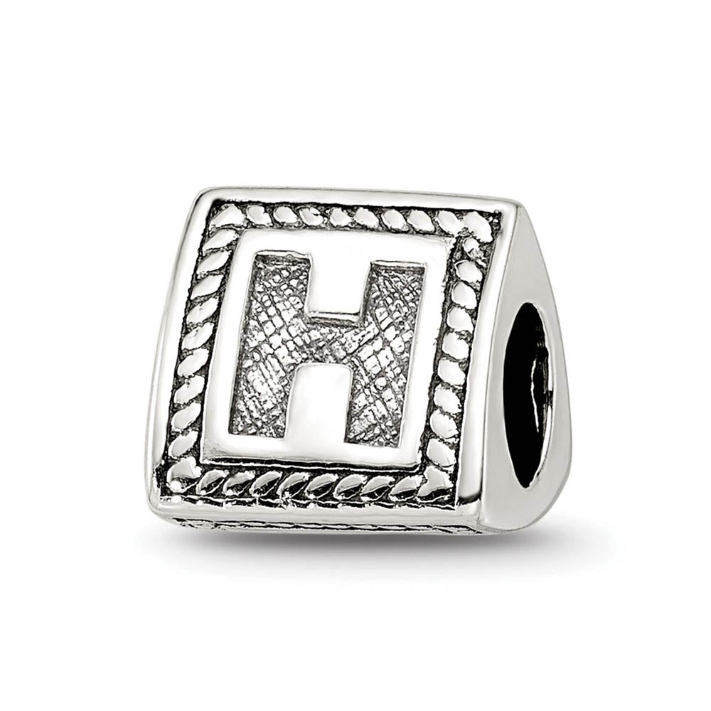 Triangle Block, Letter H Sterling Silver Bead Charm, Item B9718 by The Black Bow Jewelry Co.