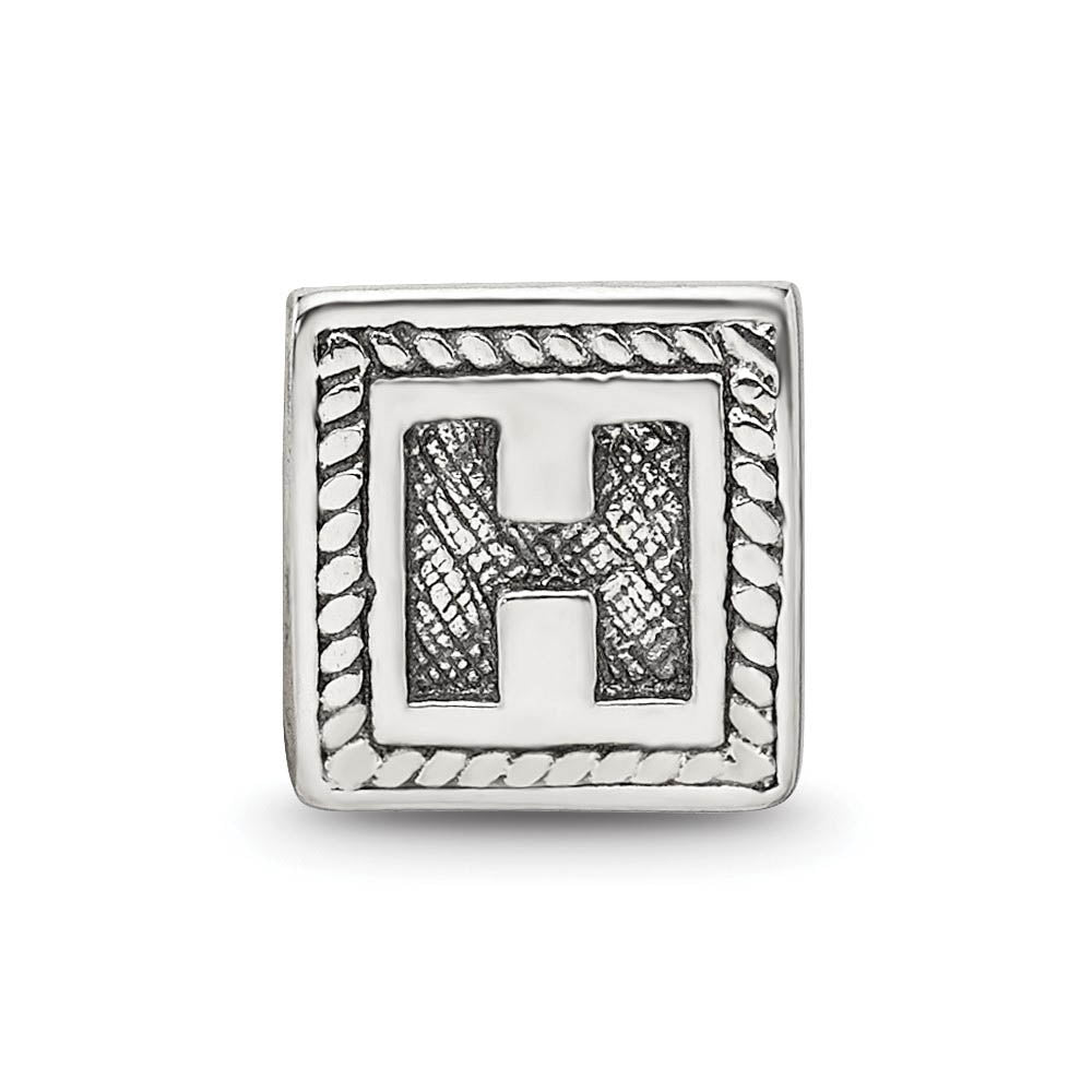 Alternate view of the Triangle Block, Letter H Sterling Silver Bead Charm by The Black Bow Jewelry Co.
