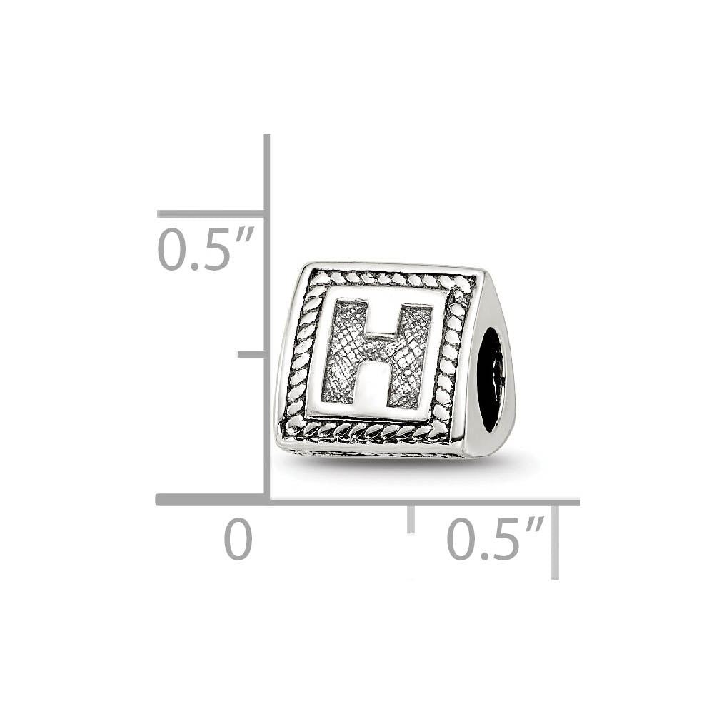 Alternate view of the Triangle Block, Letter H Sterling Silver Bead Charm by The Black Bow Jewelry Co.