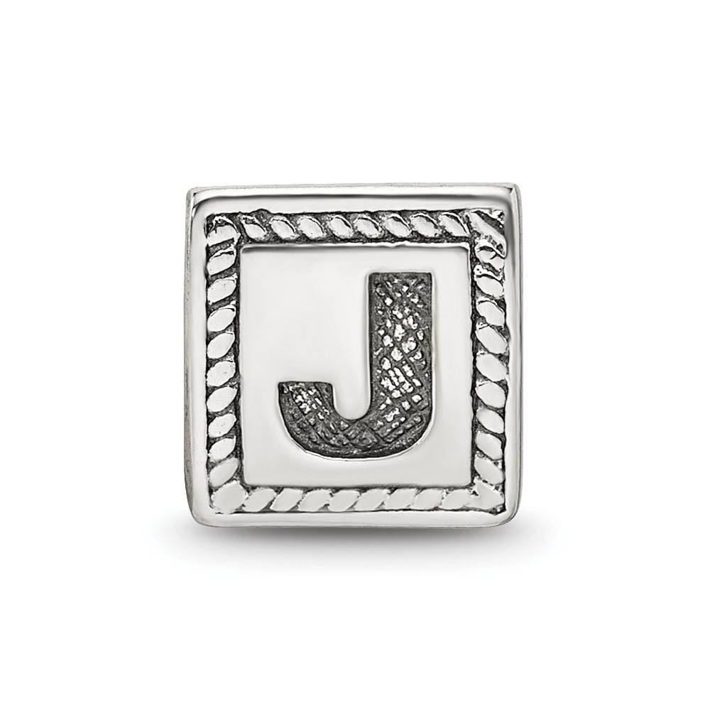 Alternate view of the Triangle Block, Letter J Sterling Silver Bead Charm by The Black Bow Jewelry Co.