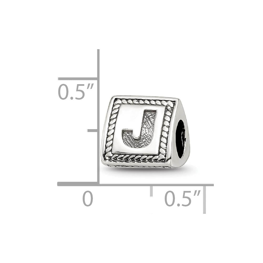 Alternate view of the Triangle Block, Letter J Sterling Silver Bead Charm by The Black Bow Jewelry Co.