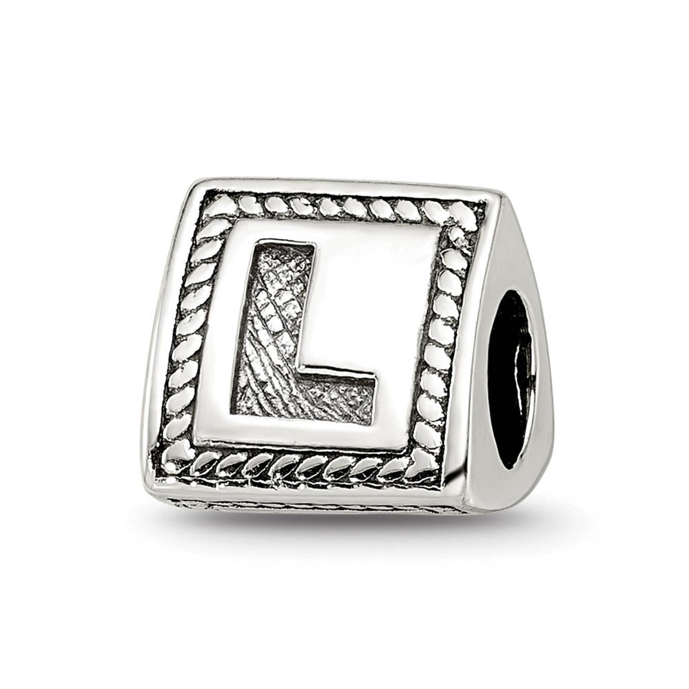 Triangle Block, Letter L Sterling Silver Bead Charm, Item B9722 by The Black Bow Jewelry Co.